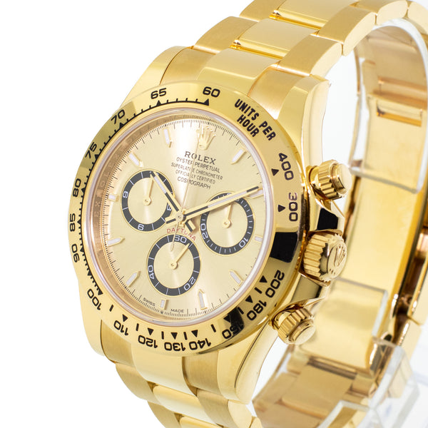 Rolex Daytona 40mm Yellow Gold Champagne Index Champagne Subdials