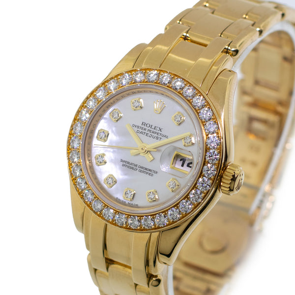 Rolex Pearlmaster Datejust 29mm Yellow Gold White MOP Diamond Dial
