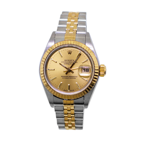 Rolex Lady Datejust Yellow Gold Steel Champagne Stick Dial 69173
