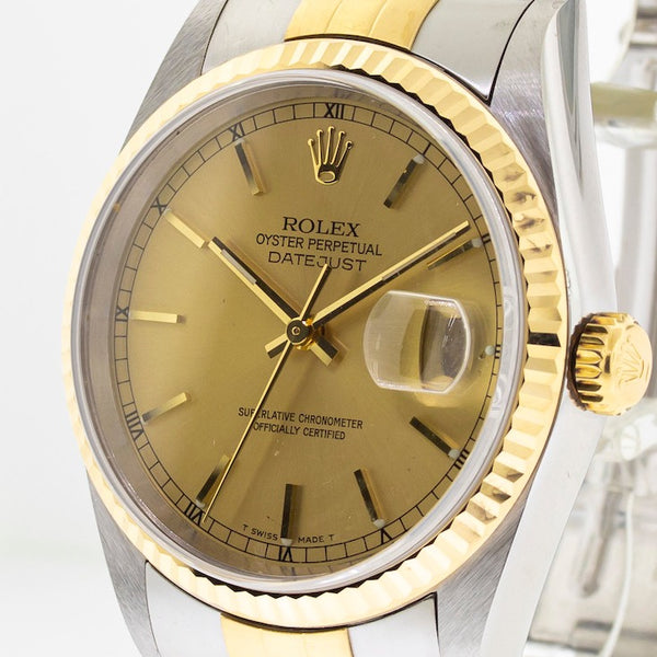 Rolex Datejust Yellow Gold & Steel Champagne Stick Dial Fluted