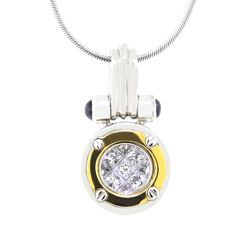 Nautical Diamond & Sapphire Pendant Necklace - 14K White Gold & 14K Yellow Gold - 0.45ct-Da Vinci Fine Jewelry