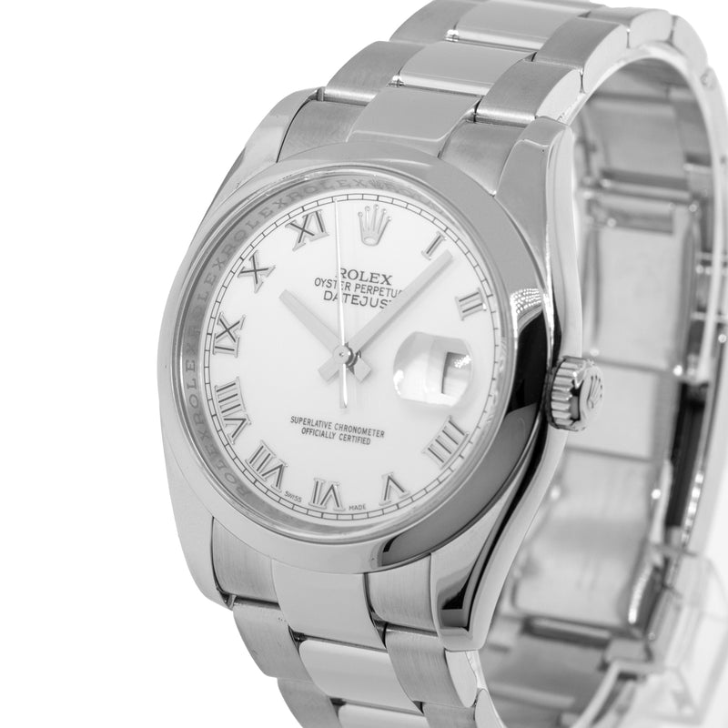 Rolex Datejust 36mm Stainless Steel White Roman Dial Smooth Bezel 116200-Da Vinci Fine Jewelry