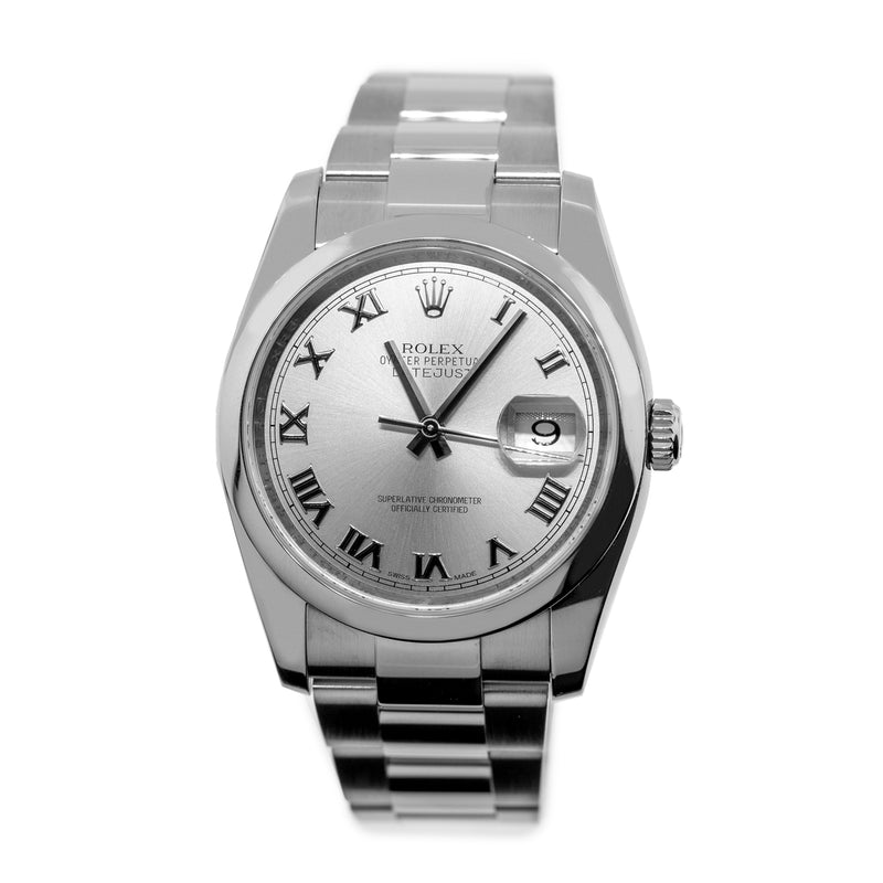 Rolex Datejust 36mm Stainless Steel Rhodium Roman Dial & Smooth Bezel 116200-Da Vinci Fine Jewelry