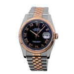 Rolex Datejust 36mm Everose Gold & Steel Black Roman Dial and Fluted Bezel 116231-Da Vinci Fine Jewelry