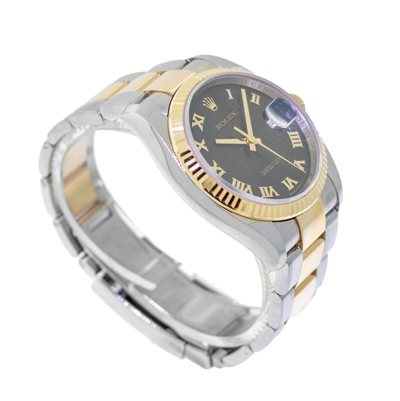 Rolex Datejust 36mm Yellow Gold & Steel Black Jubilee Roman Dial Fluted Bezel 116233-Da Vinci Fine Jewelry