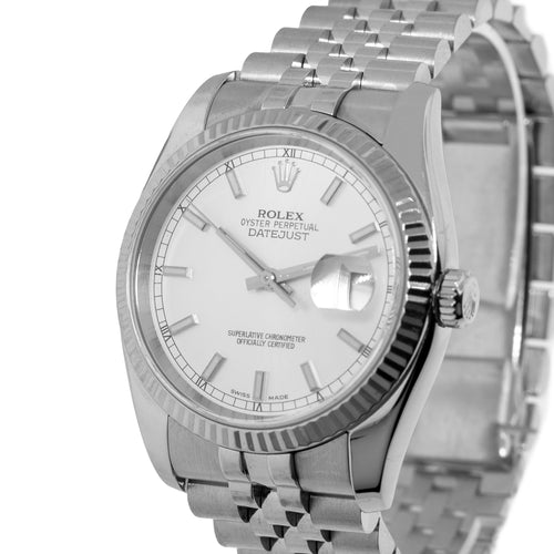 Rolex Datejust 36mm White Gold & Steel Silver Index Dial & Fluted Bezel 116234-Da Vinci Fine Jewelry