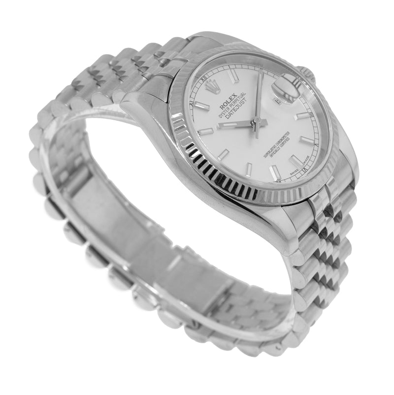 Rolex Datejust 36mm White Gold & Steel Silver Index Dial & Fluted Bezel 116234-Da Vinci Fine Jewelry