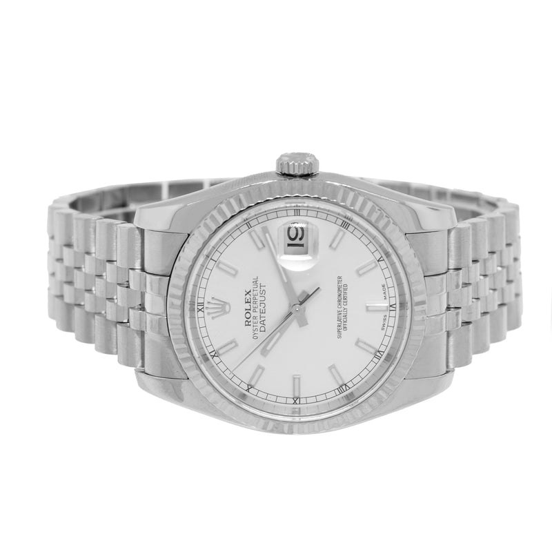 Rolex Datejust 36mm White Gold & Steel Silver Index Dial & Fluted Bezel 116234-Da Vinci Fine Jewelry