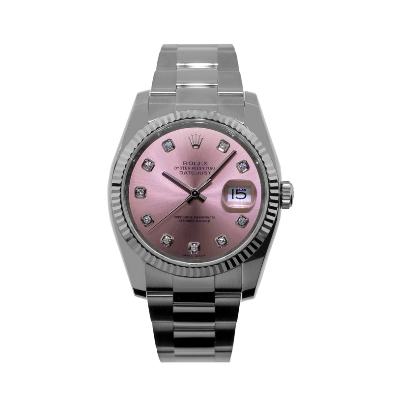 Rolex Datejust 36mm White Gold & Steel Pink Diamond Dial & Fluted Bezel 116234-Da Vinci Fine Jewelry