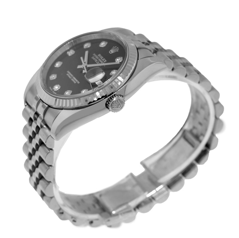 Rolex Datejust 36mm White Gold & Steel Black Diamond Dial & Fluted Bezel 116234-Da Vinci Fine Jewelry
