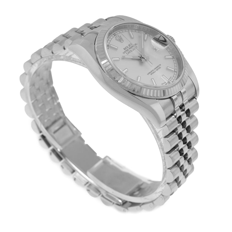 Rolex Datejust 36mm White Gold & Steel Silver Index Dial & Fluted Bezel 116234-Da Vinci Fine Jewelry