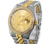 Rolex Datejust 36mm Yellow Gold & Steel Champagne Diamond Dial Diamond Bezel 116243-Da Vinci Fine Jewelry