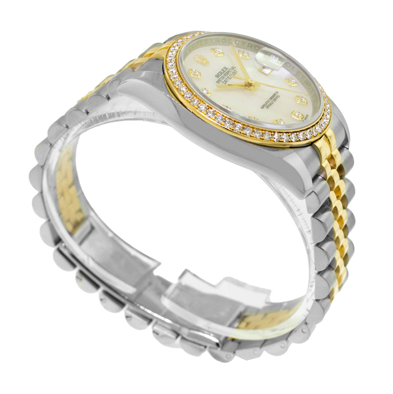 Rolex Datejust 36mm Yellow Gold & Steel Mother of Pearl Diamond Dial Diamond Bezel 116243-Da Vinci Fine Jewelry