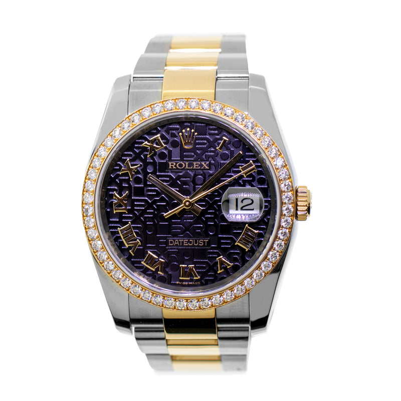 Rolex Datejust 36mm Yellow Gold & Steel Black Jubilee Diamond Dial Diamond Bezel 116243-Da Vinci Fine Jewelry