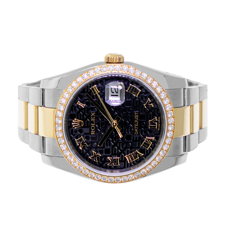 Rolex Datejust 36mm Yellow Gold & Steel Black Jubilee Diamond Dial Diamond Bezel 116243-Da Vinci Fine Jewelry