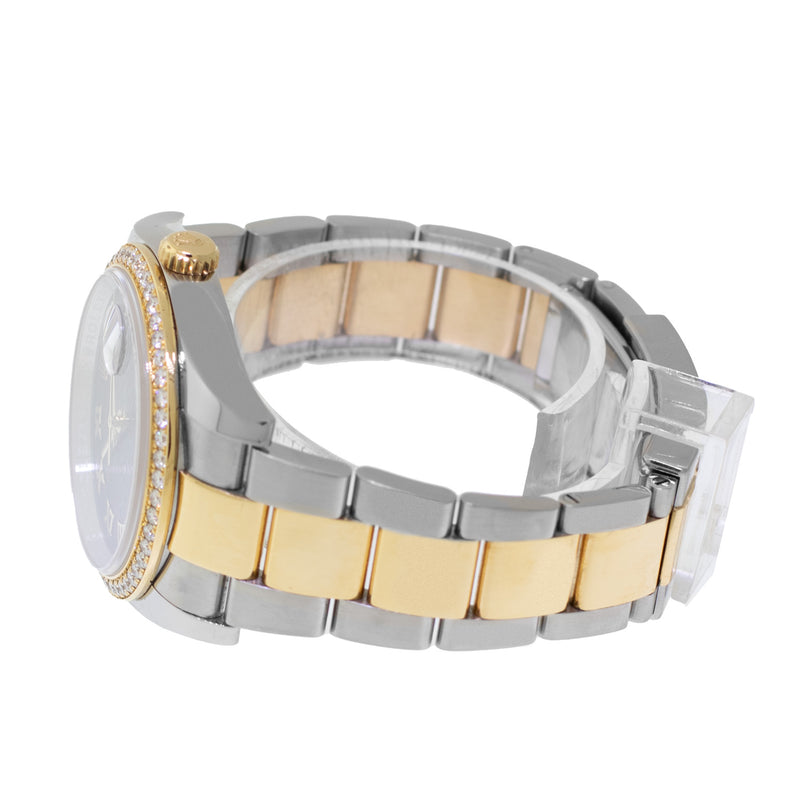 Rolex Datejust 36mm Yellow Gold & Steel Black Jubilee Diamond Dial Diamond Bezel 116243-Da Vinci Fine Jewelry