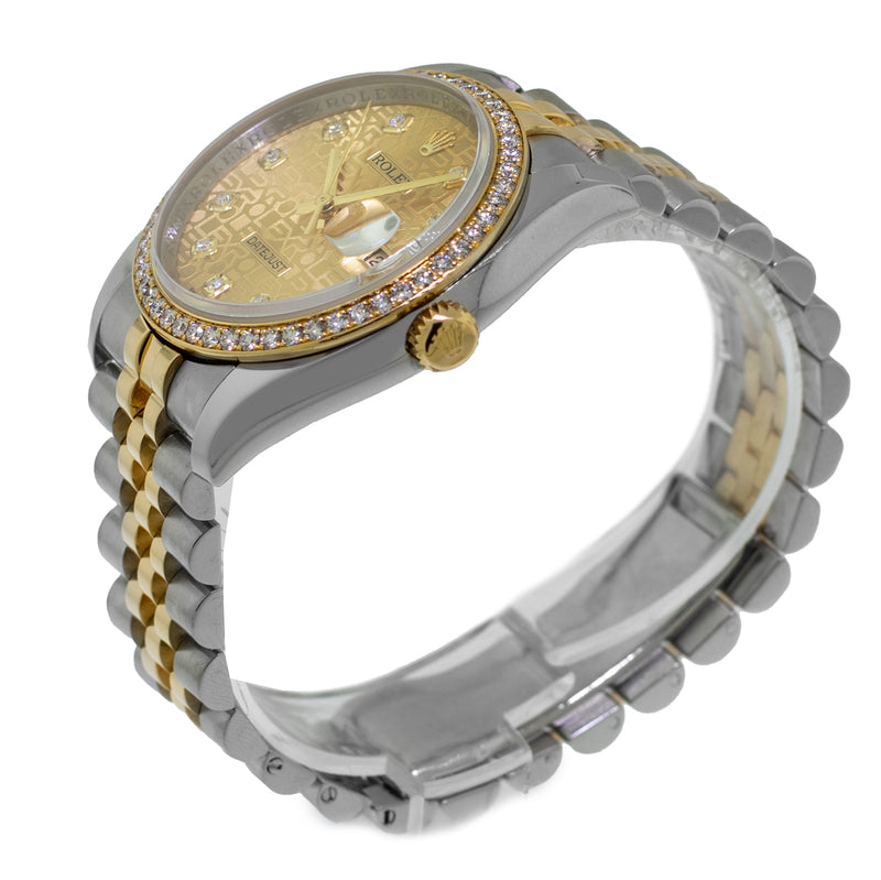 Rolex Datejust 36mm Yellow Gold & Steel Champagne Jubilee Diamond Dial Diamond Bezel 116243-Da Vinci Fine Jewelry