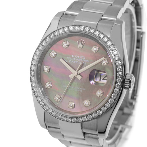 Rolex Datejust 36mm White Gold & Steel Tahitian MOP Diamond Dial & Diamond Bezel 116244-Da Vinci Fine Jewelry