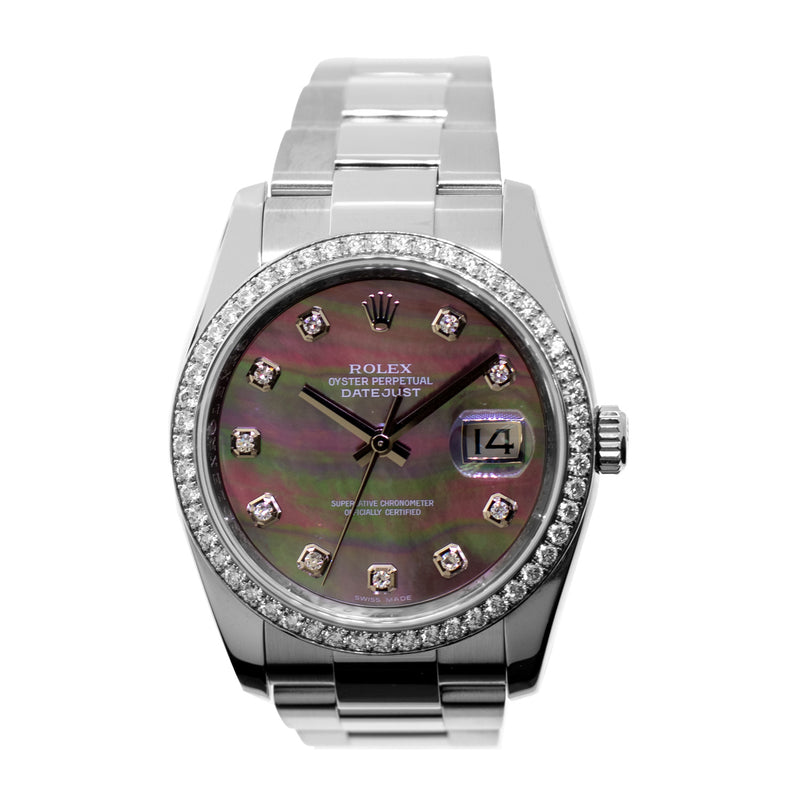Rolex Datejust 36mm White Gold & Steel Tahitian MOP Diamond Dial & Diamond Bezel 116244-Da Vinci Fine Jewelry