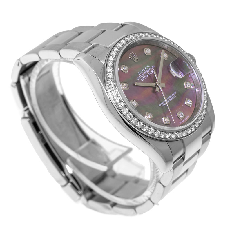 Rolex Datejust 36mm White Gold & Steel Tahitian MOP Diamond Dial & Diamond Bezel 116244-Da Vinci Fine Jewelry