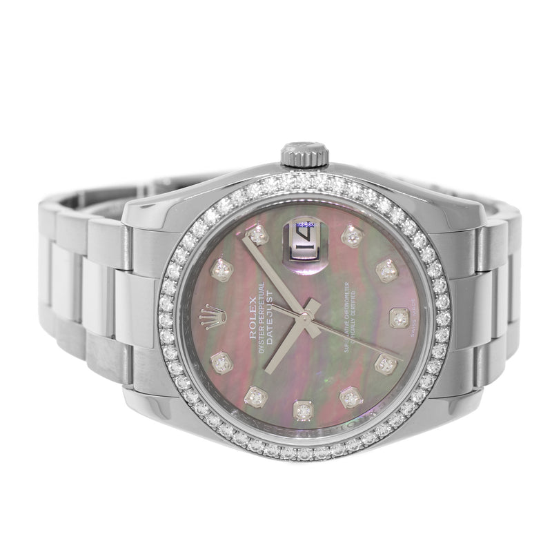 Rolex Datejust 36mm White Gold & Steel Tahitian MOP Diamond Dial & Diamond Bezel 116244-Da Vinci Fine Jewelry