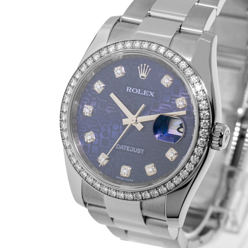 Rolex Datejust 36mm Stainless Steel Blue Jubilee Diamond Dial & Diamond Bezel 116244-Da Vinci Fine Jewelry