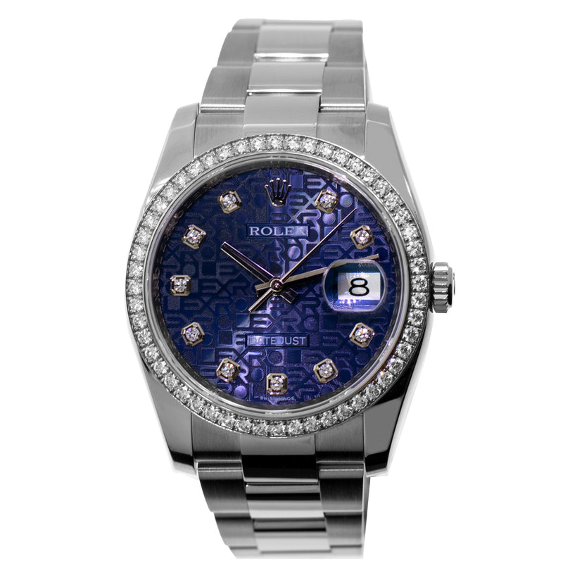 Rolex Datejust 36mm Stainless Steel Blue Jubilee Diamond Dial & Diamond Bezel 116244-Da Vinci Fine Jewelry