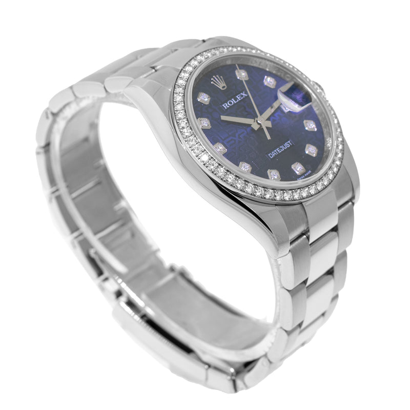 Rolex Datejust 36mm Stainless Steel Blue Jubilee Diamond Dial & Diamond Bezel 116244-Da Vinci Fine Jewelry