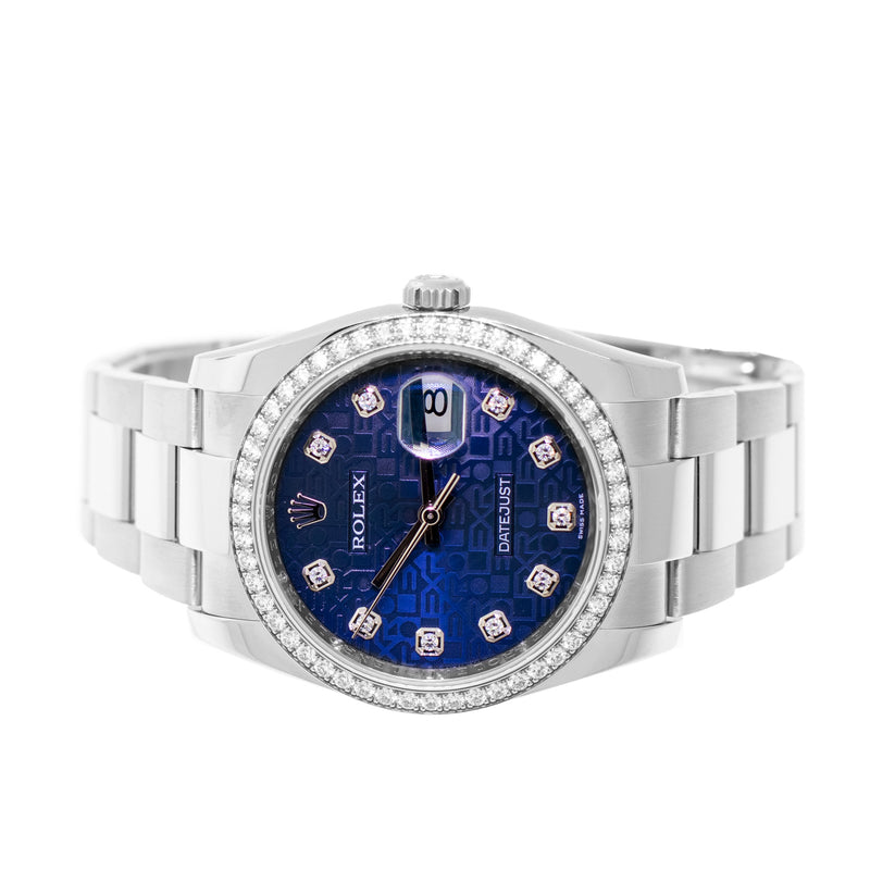 Rolex Datejust 36mm Stainless Steel Blue Jubilee Diamond Dial & Diamond Bezel 116244-Da Vinci Fine Jewelry