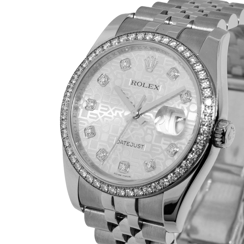 Rolex Datejust 36mm White Gold & Steel Silver Jubilee Diamond Dial & Diamond Bezel 116244-Da Vinci Fine Jewelry