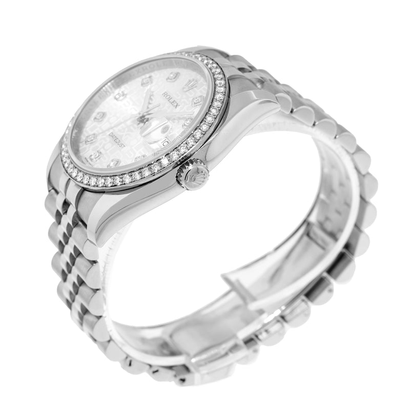 Rolex Datejust 36mm White Gold & Steel Silver Jubilee Diamond Dial & Diamond Bezel 116244-Da Vinci Fine Jewelry