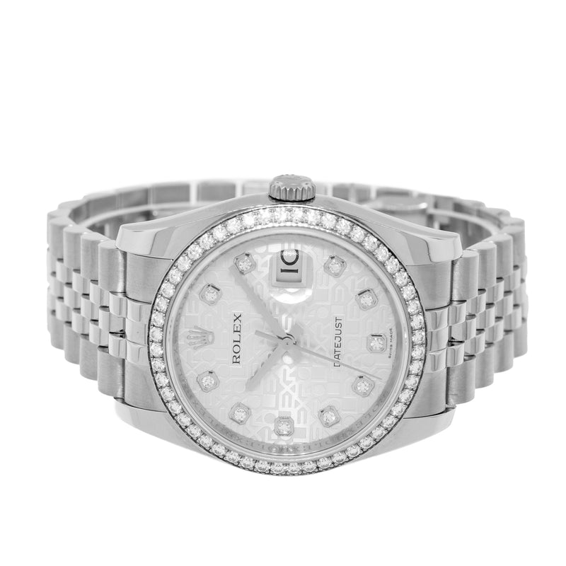 Rolex Datejust 36mm White Gold & Steel Silver Jubilee Diamond Dial & Diamond Bezel 116244-Da Vinci Fine Jewelry