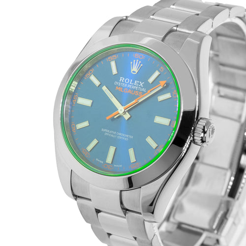 Rolex Milgauss 40mm Stainless Steel Green Crystal Blue Dial 116400-Da Vinci Fine Jewelry