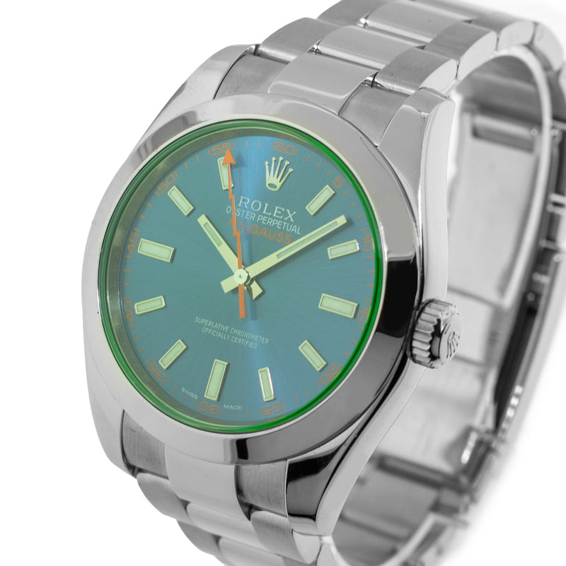 Rolex Milgauss 40mm Stainless Steel Green Crystal Blue Dial 116400-Da Vinci Fine Jewelry