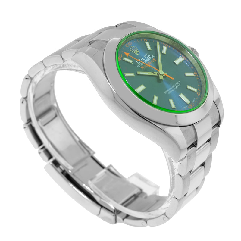 Rolex Milgauss 40mm Stainless Steel Green Crystal Blue Dial 116400-Da Vinci Fine Jewelry