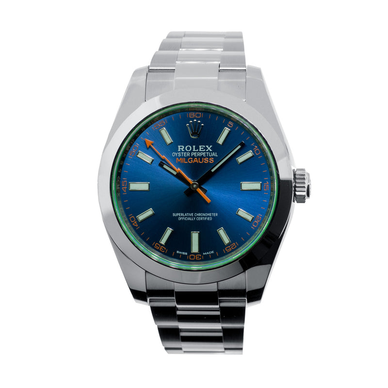 Rolex Milgauss 40mm Stainless Steel Green Crystal Blue Dial 116400