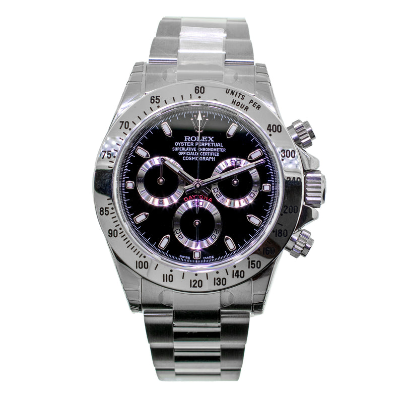 Rolex Daytona New Old Stock 40mm Stainless Steel Black Dial & Steel Bezel 116520-Da Vinci Fine Jewelry