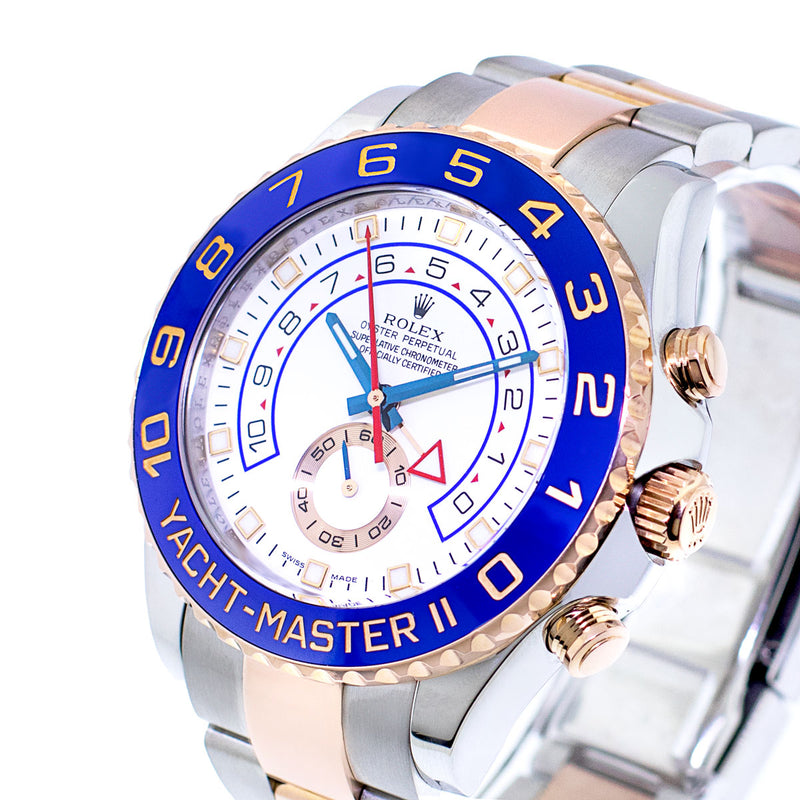 Rolex Yacht-Master II 44mm EveRose Gold & Steel White Dial & Blue Bezel 116681-Da Vinci Fine Jewelry