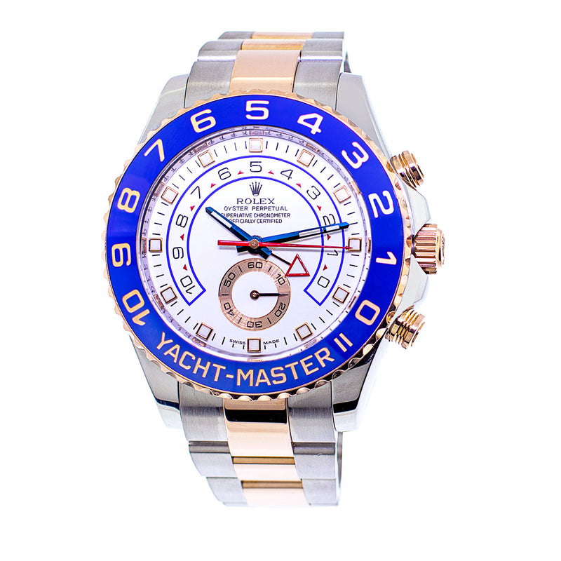 Rolex Yacht-Master II 44mm EveRose Gold & Steel White Dial & Blue Bezel 116681-Da Vinci Fine Jewelry