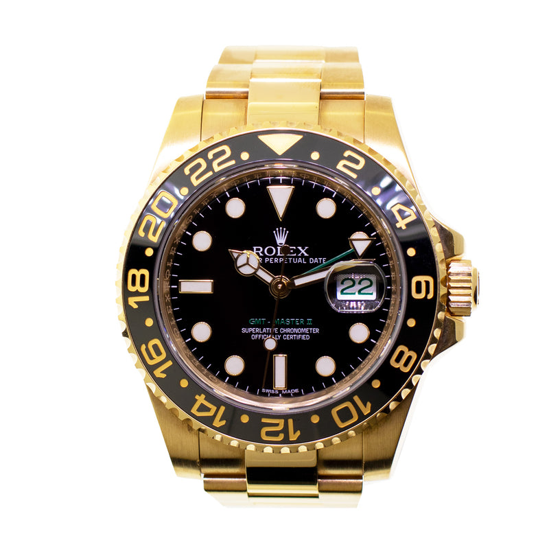 Rolex GMT-Master II 40mm Yellow Gold Black Dial & Bezel 116718-Da Vinci Fine Jewelry
