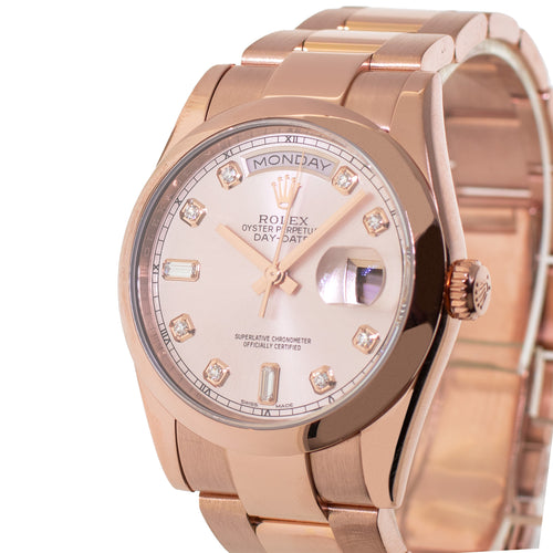 Rolex Day-Date 36mm Everose Gold Pink Diamond Dial & Smooth Bezel 118205-Da Vinci Fine Jewelry
