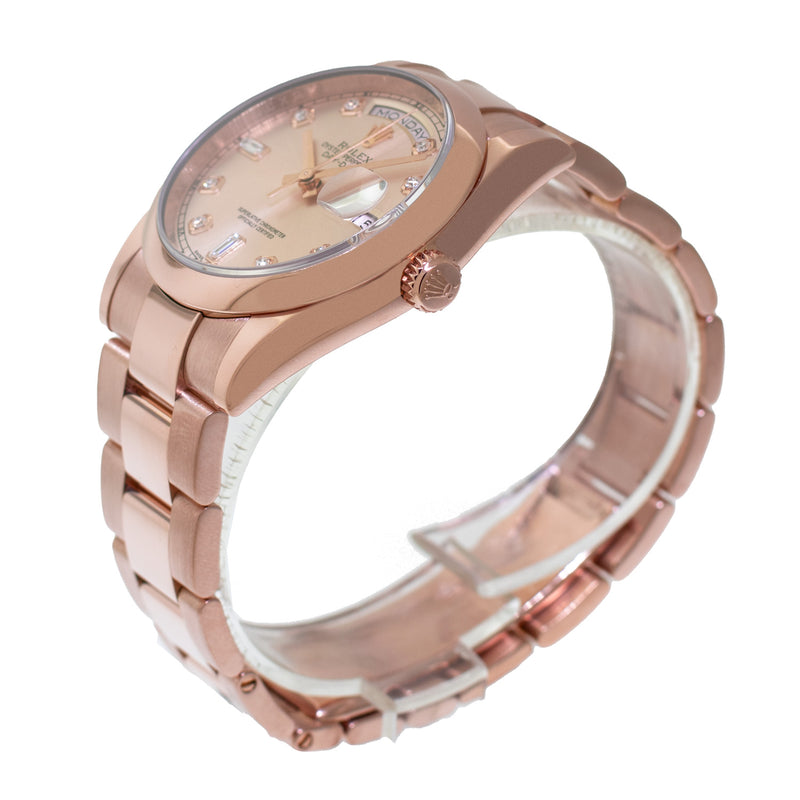 Rolex Day-Date 36mm Everose Gold Pink Diamond Dial & Smooth Bezel 118205-Da Vinci Fine Jewelry