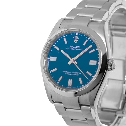Rolex Oyster Perpetual 36mm NEW RELEASE Steel Blue Index Dial & Smooth Bezel 126000-Da Vinci Fine Jewelry