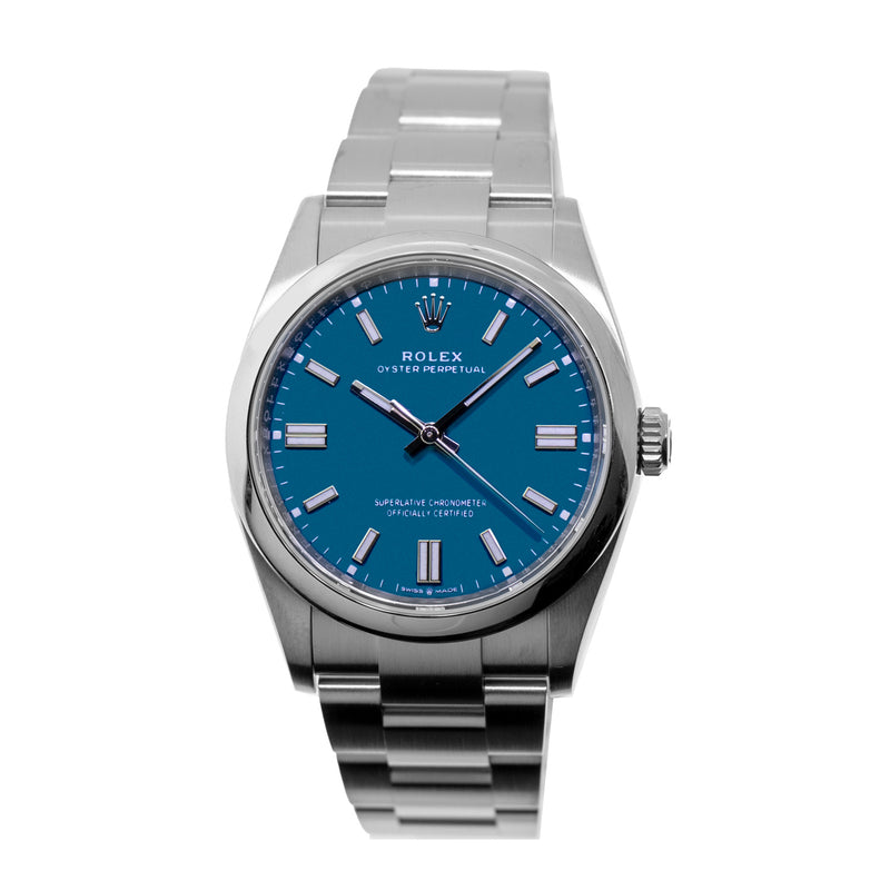 Rolex Oyster Perpetual 36mm NEW RELEASE Steel Blue Index Dial & Smooth Bezel 126000-Da Vinci Fine Jewelry