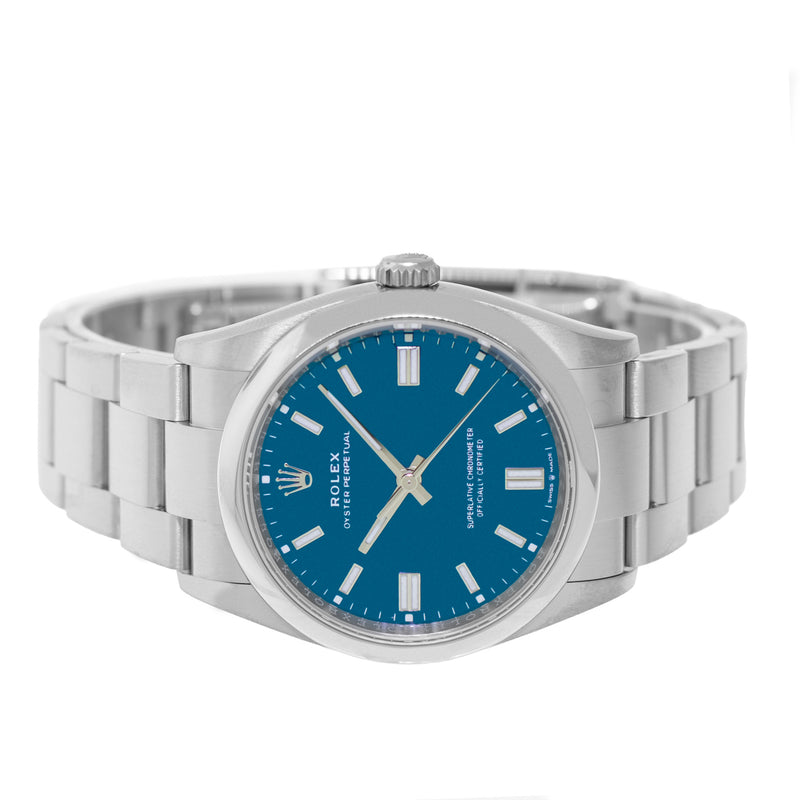 Rolex Oyster Perpetual 36mm NEW RELEASE Steel Blue Index Dial & Smooth Bezel 126000-Da Vinci Fine Jewelry