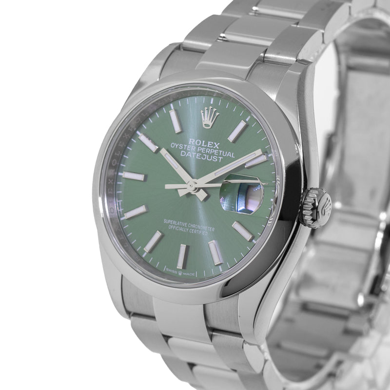 Rolex Datejust 36mm Stainless Steel Green Dial & Smooth Bezel 126200-Da Vinci Fine Jewelry