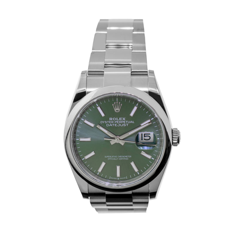 Rolex Datejust 36mm Stainless Steel Green Dial & Smooth Bezel 126200-Da Vinci Fine Jewelry