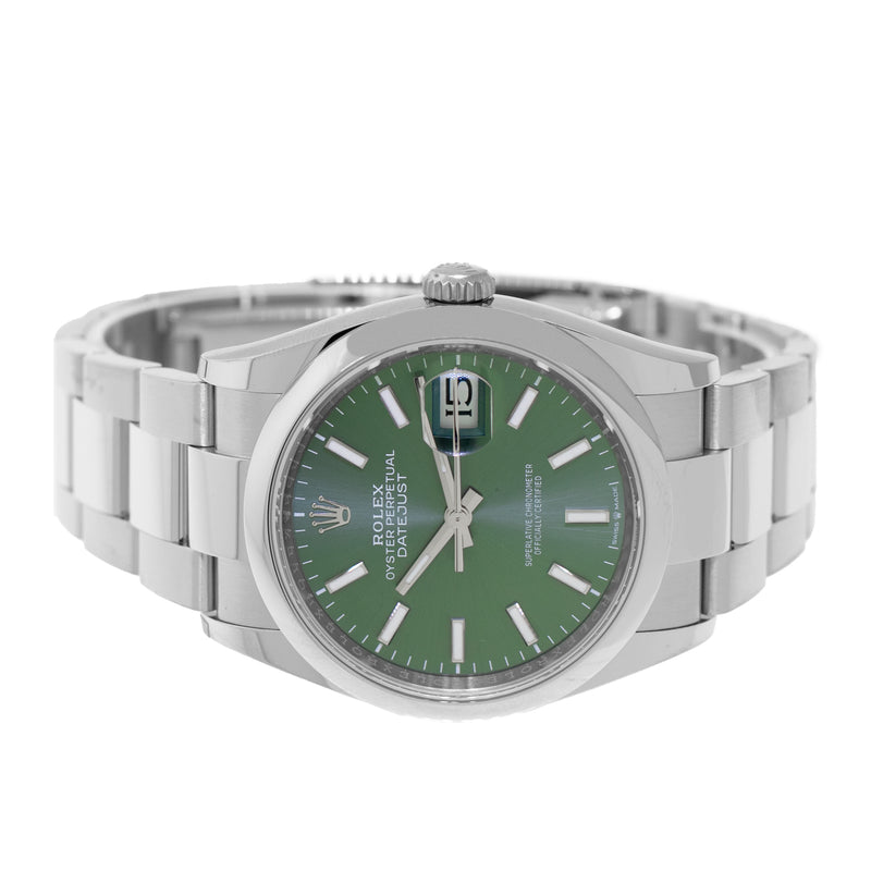 Rolex Datejust 36mm Stainless Steel Green Dial & Smooth Bezel 126200-Da Vinci Fine Jewelry