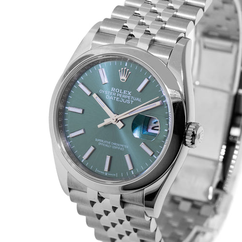 Rolex Datejust 36mm Stainless Steel Green Dial & Smooth Bezel 126200-Da Vinci Fine Jewelry