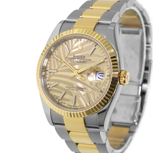 Rolex Datejust 36mm Yellow Gold & Steel Champagne Palm Index & Fluted Bezel 126233-Da Vinci Fine Jewelry
